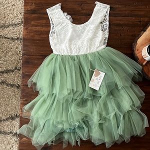 NWT Sage Green & White Lace Flower Girl Dress